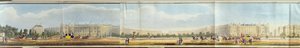 Lugar do St. Andrew, Crescente do parque e terraço de Ulster, detalhe de "uma vista panorâmica em volta do parque do regente", bar. por Ackermann, 1831 (aquatint)